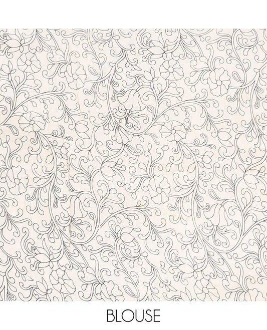 Cream bird motifs machine-printed kalamkari cotton saree, contrast peacock border & pallu of intricate print