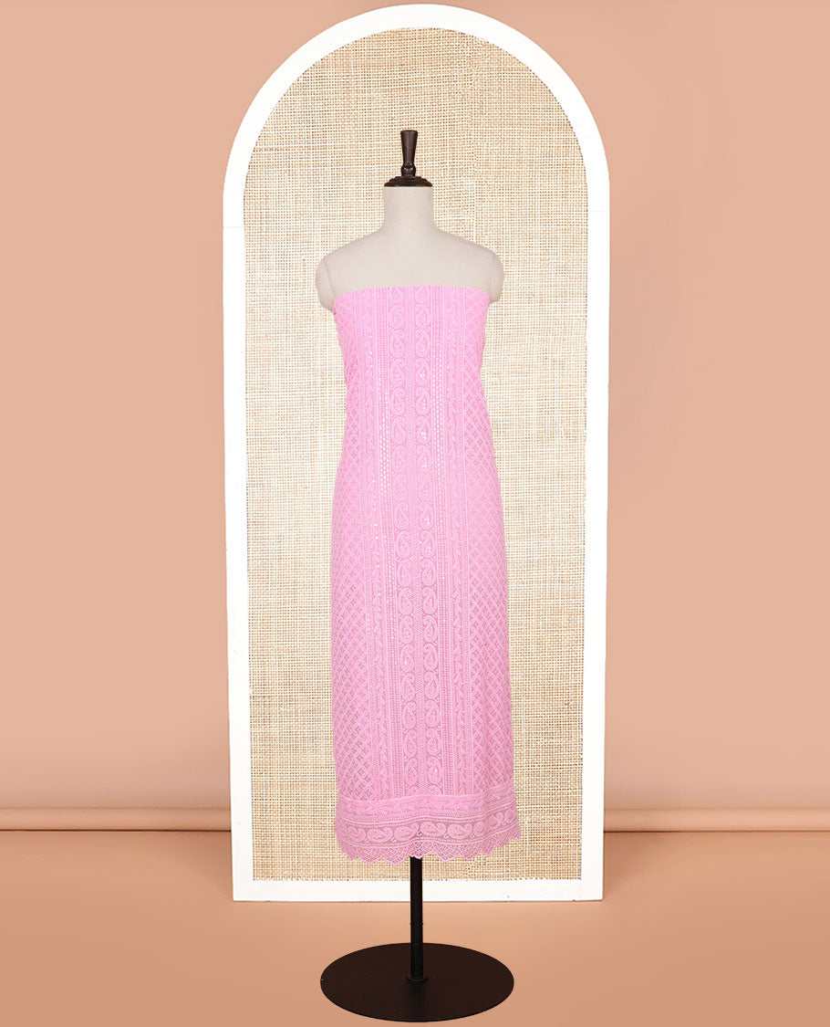 baby pink shifli lucknowi embroidery mango design georgette chudidhar material top with american crepe pant & floral digital print, sequins embroider dupatta