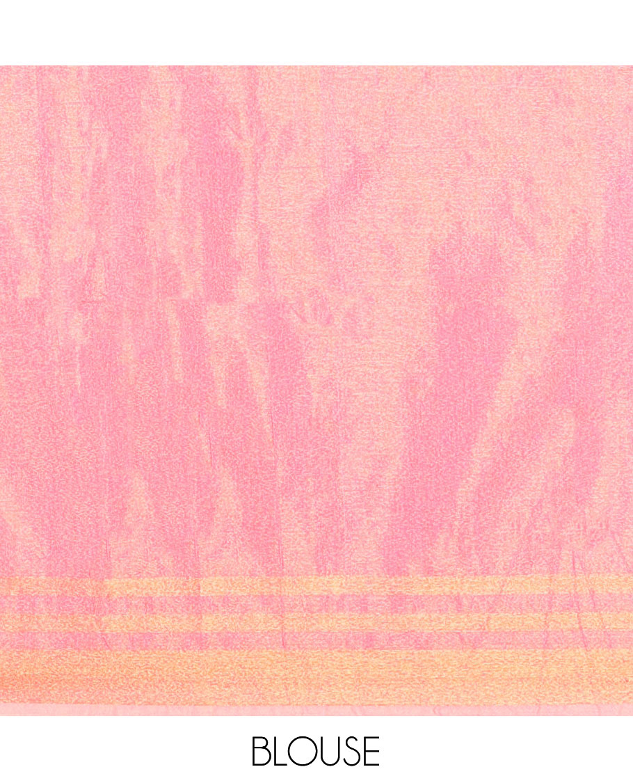 Pink Plain Khadi Tissue Saree, a Gold Zari Border, a Self-Pallu, and a Matching Blouse