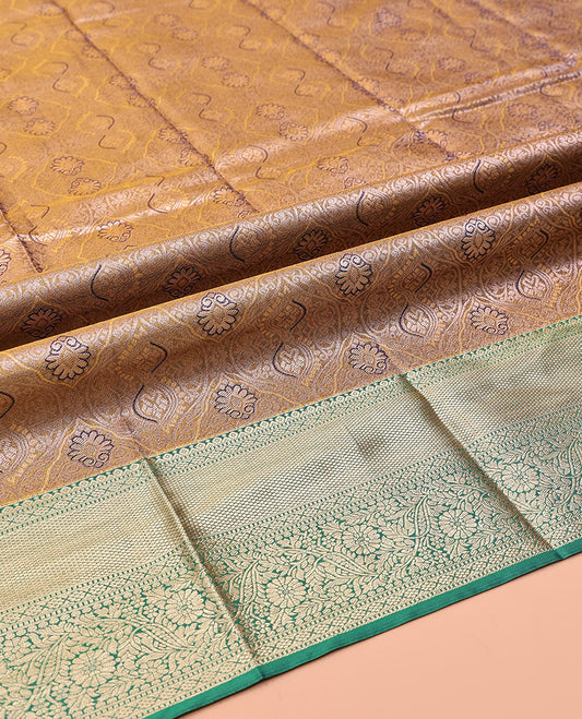 Mustard Art Silk Half-Saree, Delicately Woven with Jacquard Design, Contrast Traditional Zari Border, and Paired with a Matching Blouse