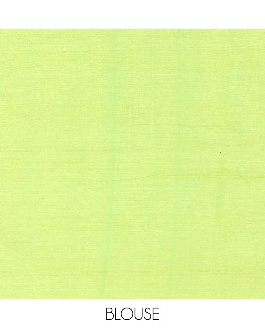 Borderless Parrot Green Mul Cotton Saree, Subtly Sparkled With Big Sequins Work On Its Body, a Self-Pallu and Paired with a Matching Blouse