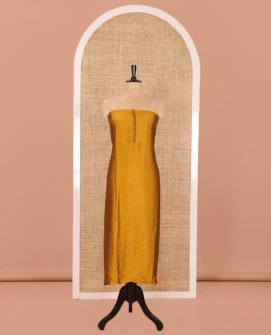 Yellow Material Churidar Set, Subtly Designed with Plain Vichitra Silk Top, Comes with a Plain Santoon Bottom, and Is Paired with a Crushed Chiffon Dupatta of Floral Print and Mirror Work