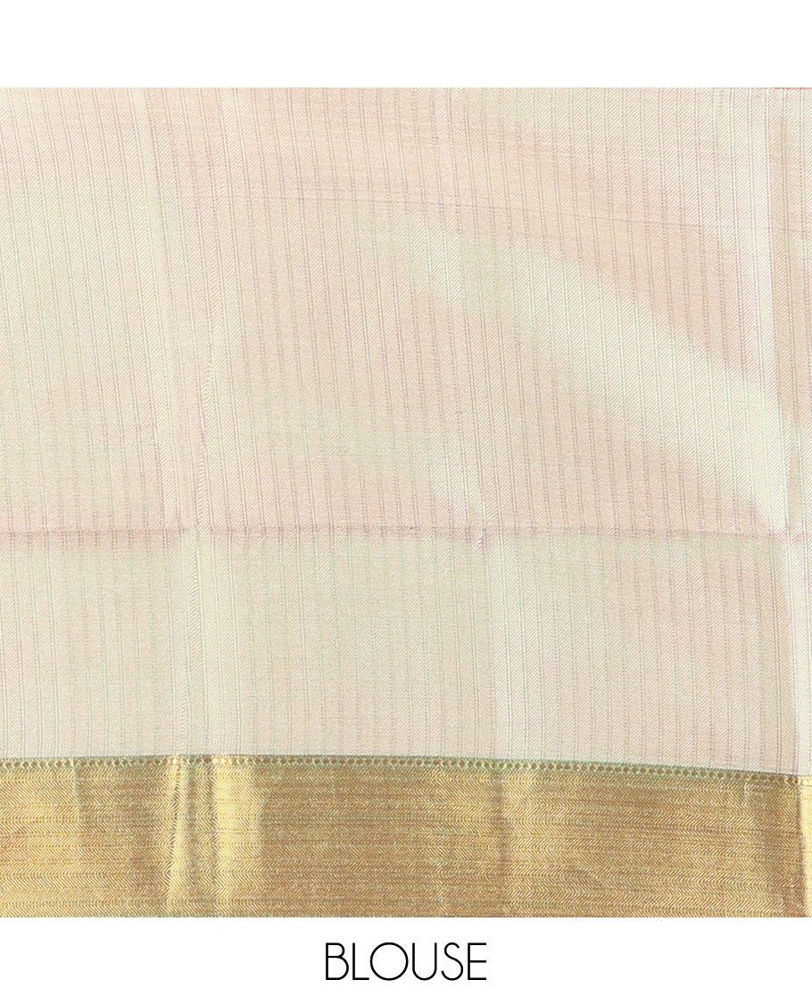 Green Tissue Saree, Gleamed Up with Leaf Jacquard Design, Zari Traditional Border, a Self-Pallu, and a Matching Blouse