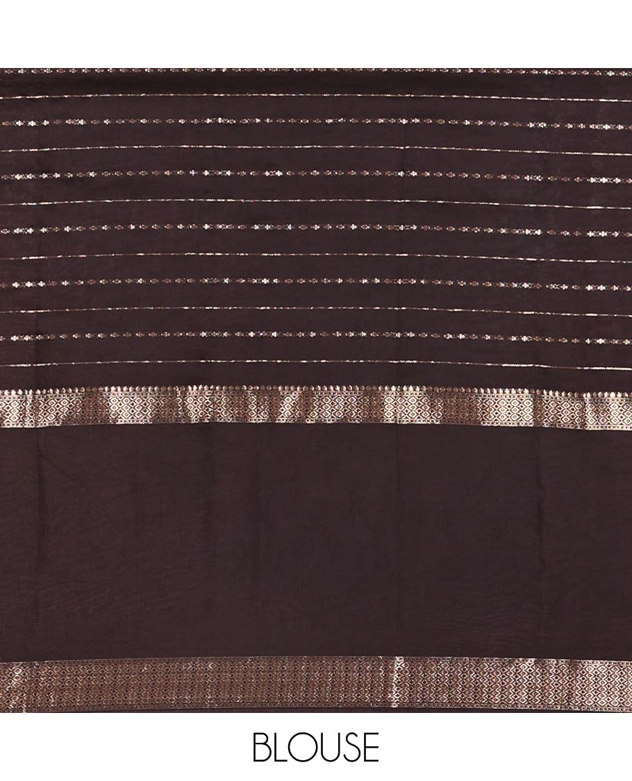 Blue Assam Silk Saree, Delicately Woven with Horizontal Zari Stripes All Over Its Body, Complemented by a Contrast Traditional Zari Design Rettai Pettu Border, Grand Zari Striped Pallu, and Paired with a Contrast Blouse