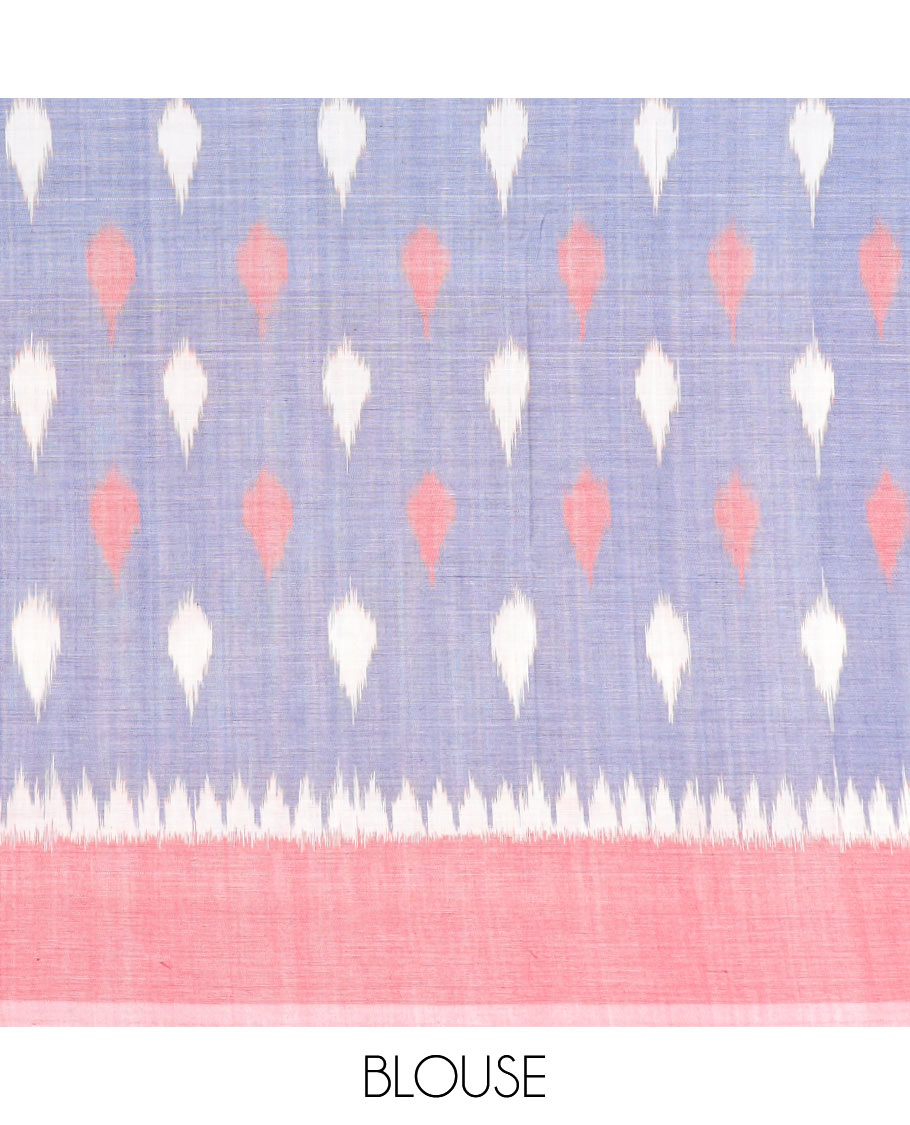 Blue intricate design , motifs ikkat cotton saree with contrast plain border & geometric design pallu