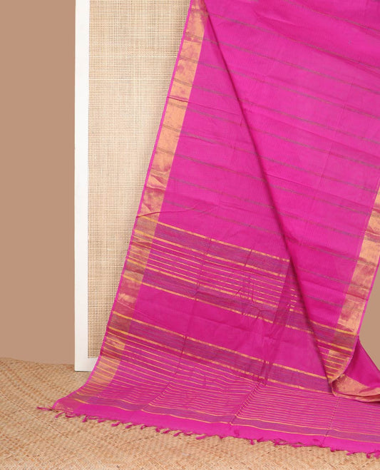 Pink striped with self zari design border & striped pallu