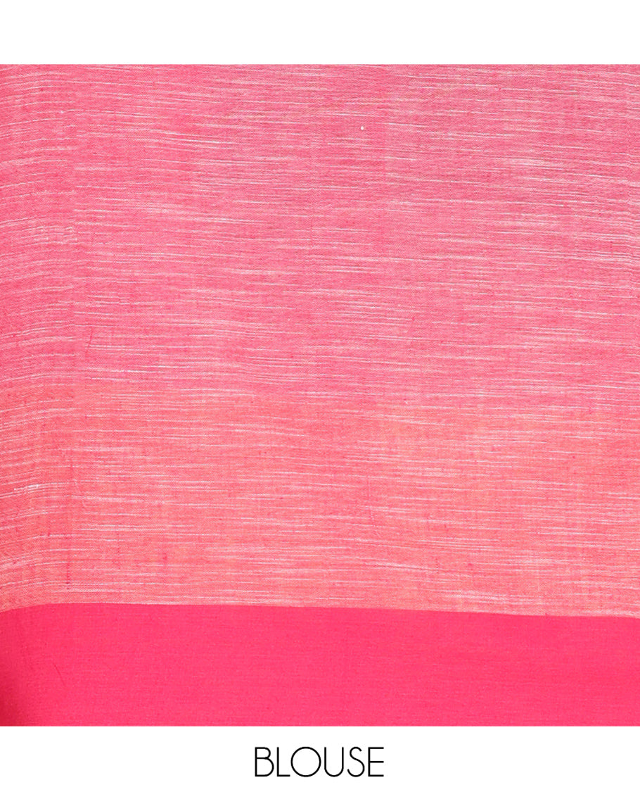 Grey Ikkat Weave Khadi Linen Saree, Complemented by a Contrast Ganga-Jamuna Border, and a Contrast Blouse