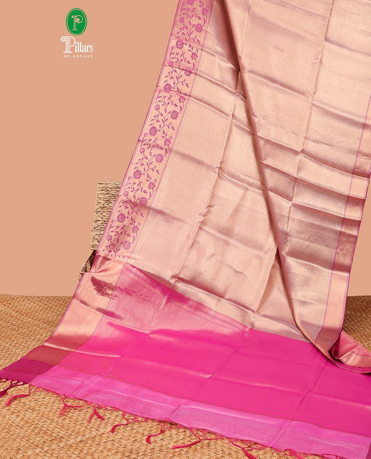 Pink with copper small zig zag weaving brocadesoft tissue saree with bandhni style border & contrast pink color blouse