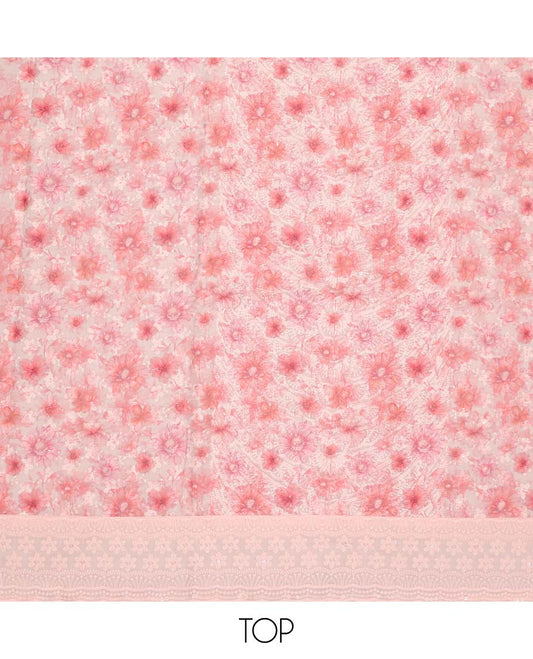 Baby pink chudidhar material set floral emboridery top, plain botttom & floral vine thread embroidery dupatta