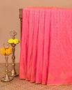 Borderless light pink checks soft silk saree with rich weaving brocade pallu along with checked blouse
