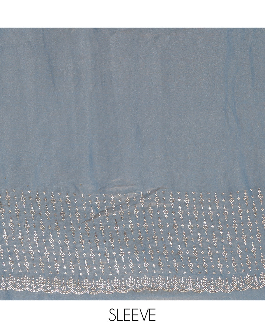 Blue Designer Saree Featuring Stonework, Scallop Stonework Border, Self Pallu, and Matching Blouse