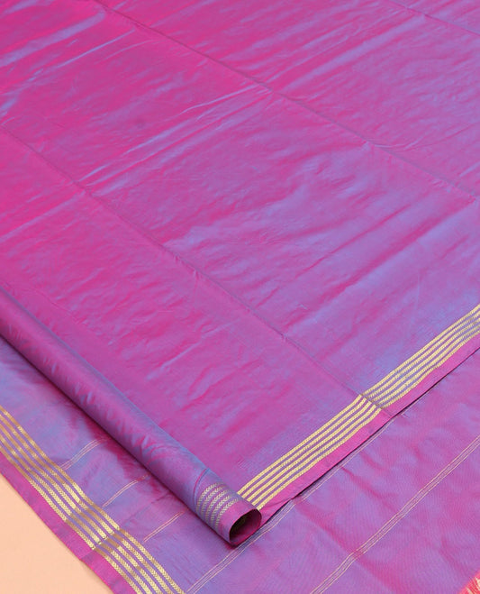 Purple Zari Buttas Nine-Yard Saree, Highlighted by a Zari Traditional Border, Self-Pallu of Buttas and Stripes, and No Blouse