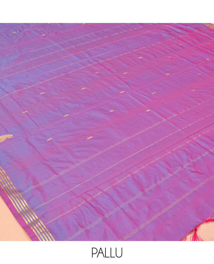 Purple Zari Buttas Ten-Yard Saree, Highlighted by a Zari Traditional Border, Self-Pallu of Buttas and Stripes, and No Blouse