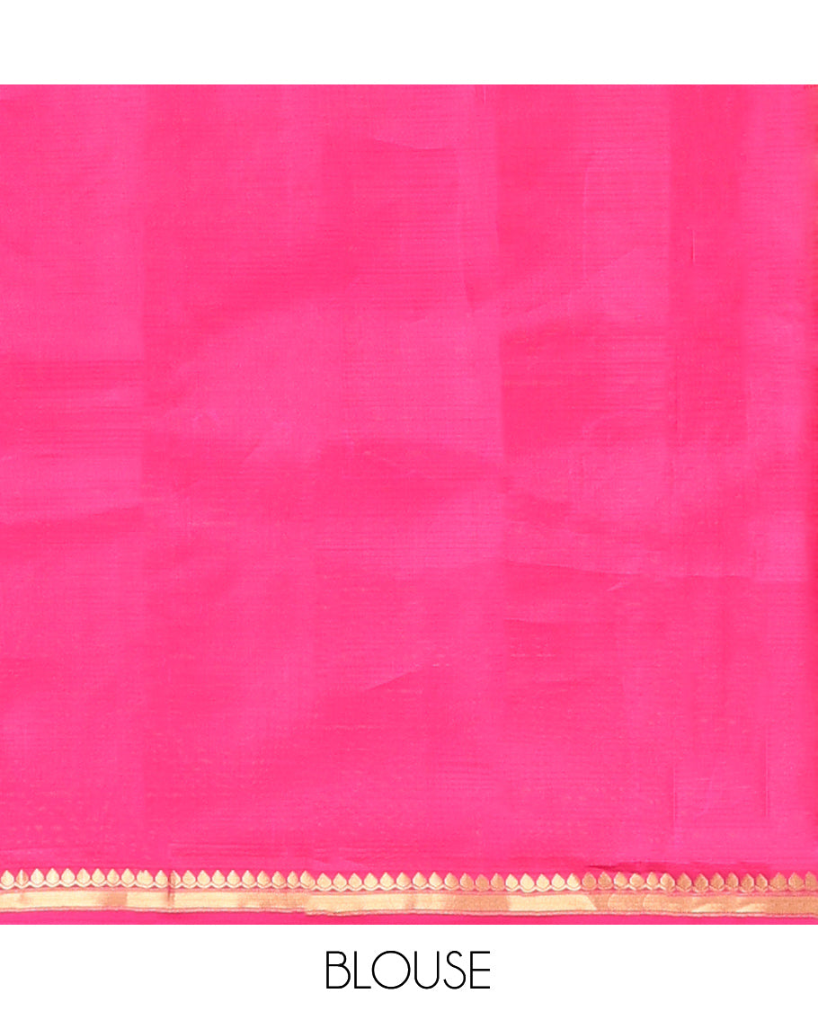 Orange Zari Buttas Vasundhara Lite Silkmix Saree, a Contrast Piping Border, Vanki Pallu, Contrast Blouse