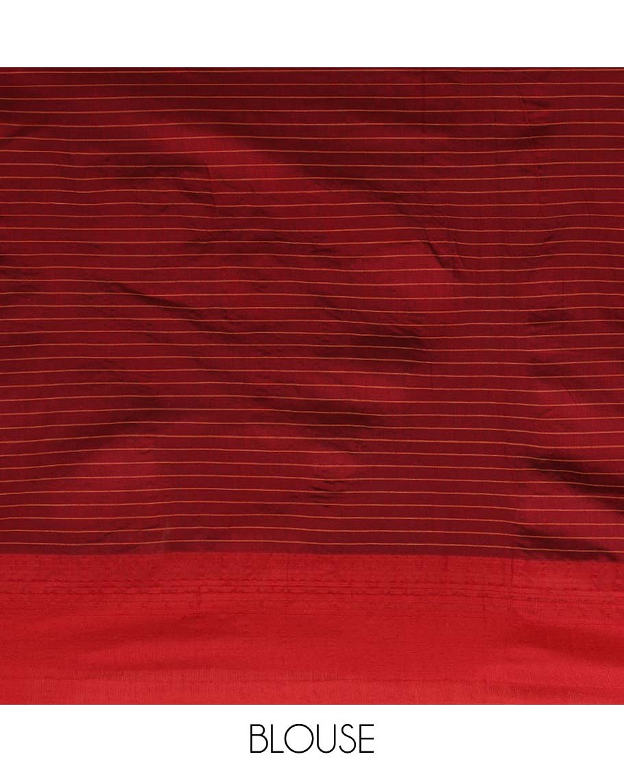 Blue checked kalyani cotton saree with contrast temple border & contrast rich reaving pallu along with contrast blouse