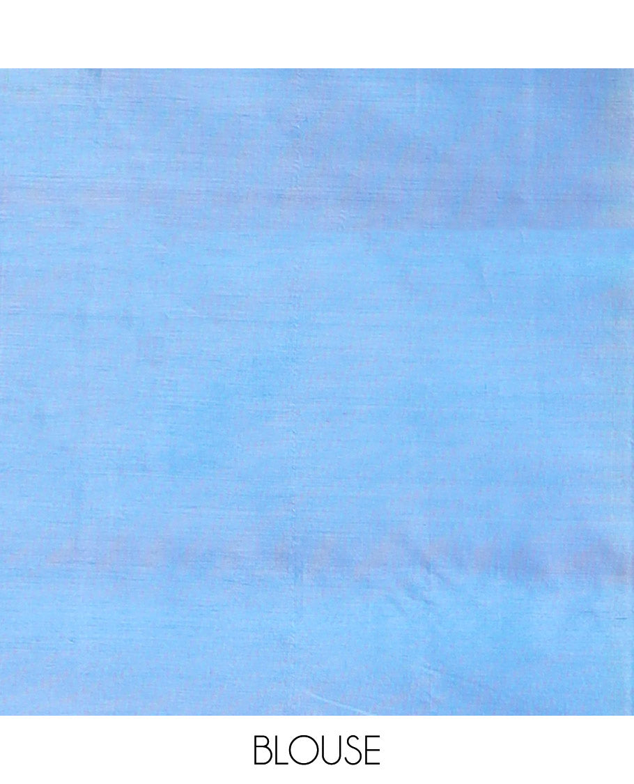 Borderless Pink Banana Pith Saree, Showcasing Buttas All Over Its Body, Complemented by a Contrast Pallu of Unique Buttas, and Paired with a Contrast Blouse