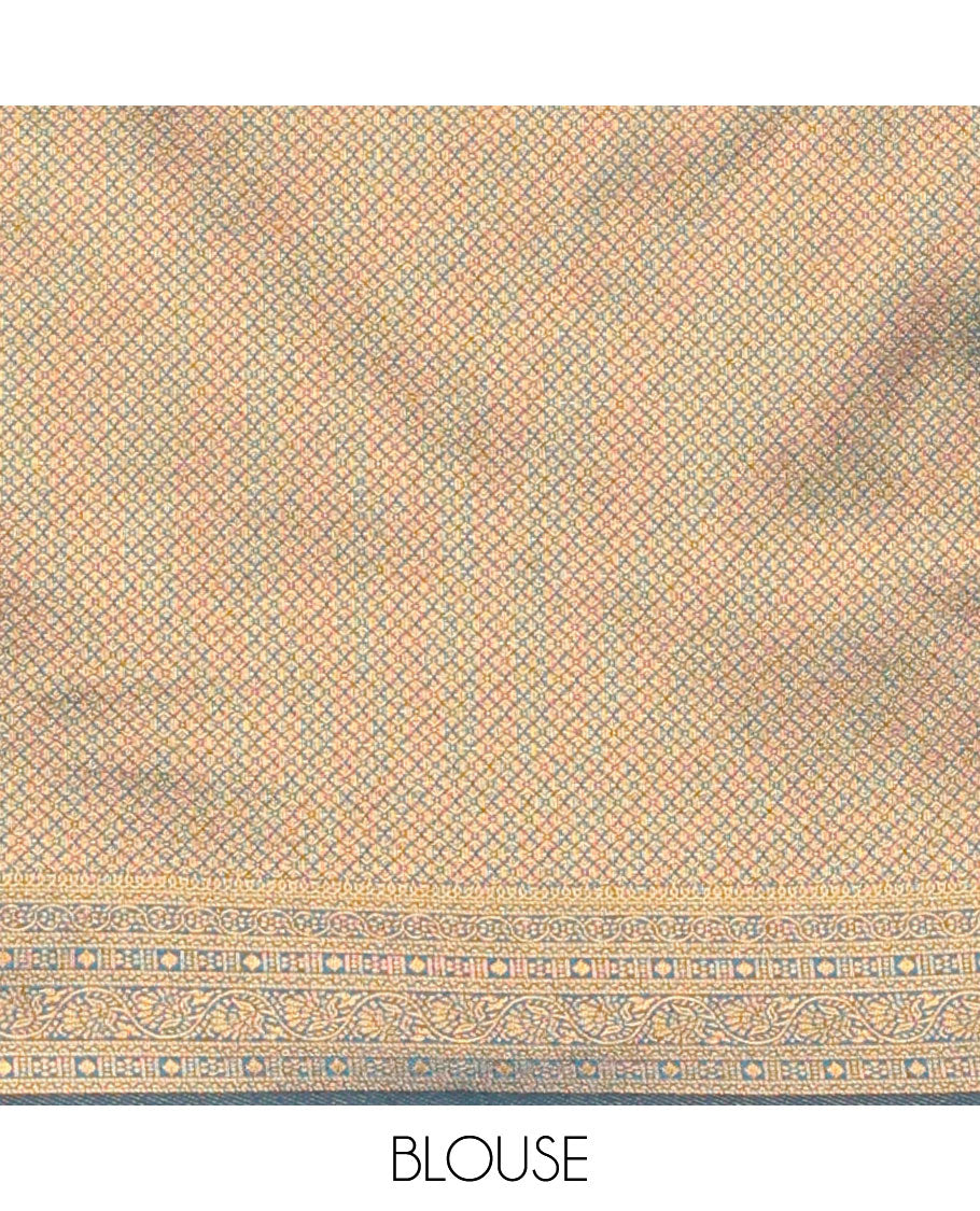 Multi Colour floral motifs half saree with contrast intricate zari design , checked zari design blouse & floral zari design dhavni