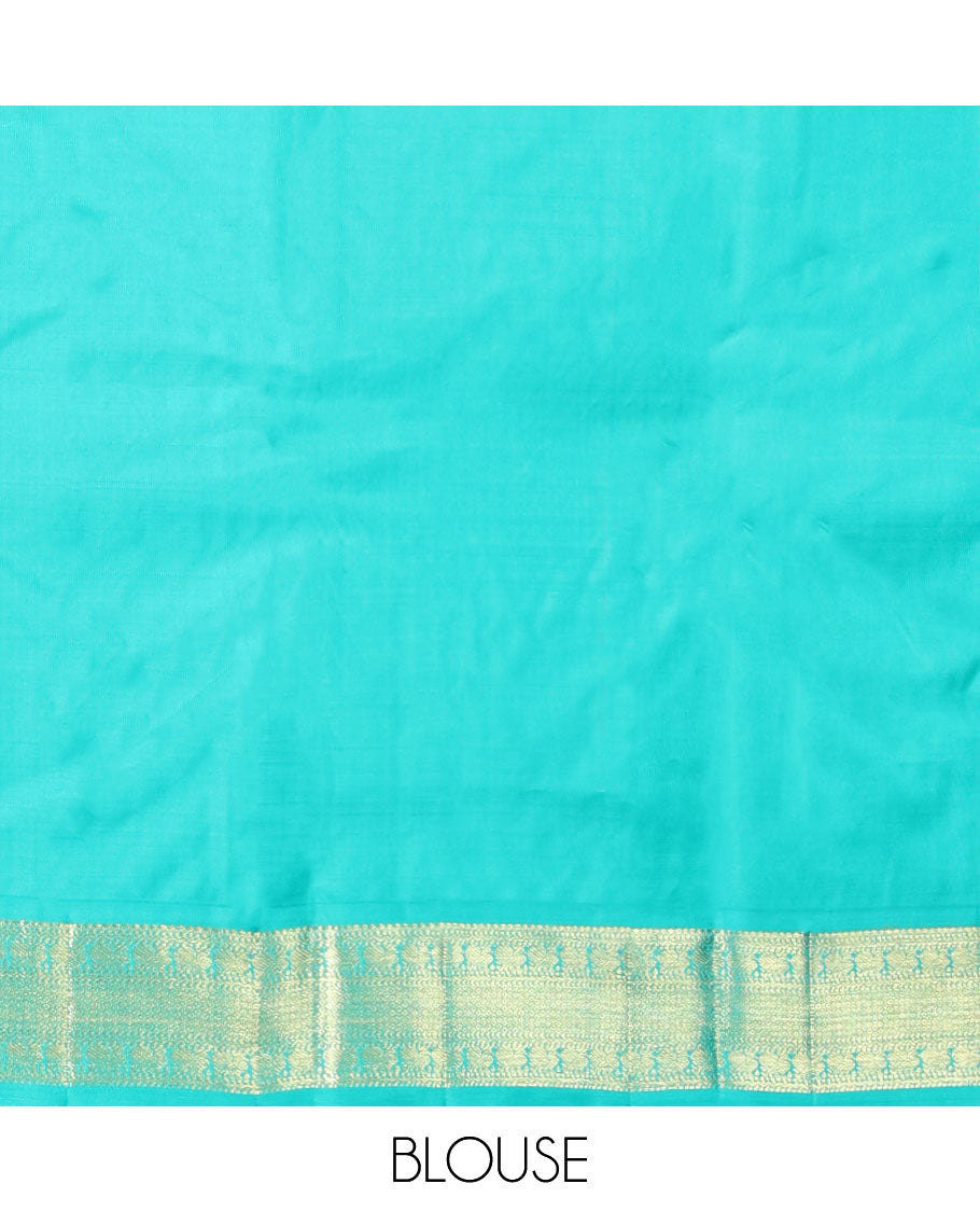 Pink kancheepuram silk saree with contrast korvai zari design border & striped, floral zari design pallu
