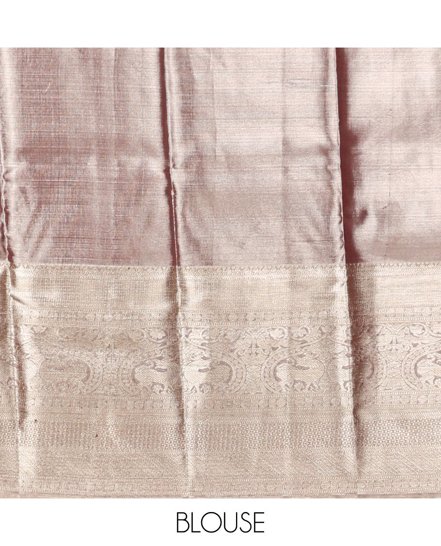 Brown floral vine design kancheepuram tissue silk saree with self traditional zari border & intricate zari pallu
