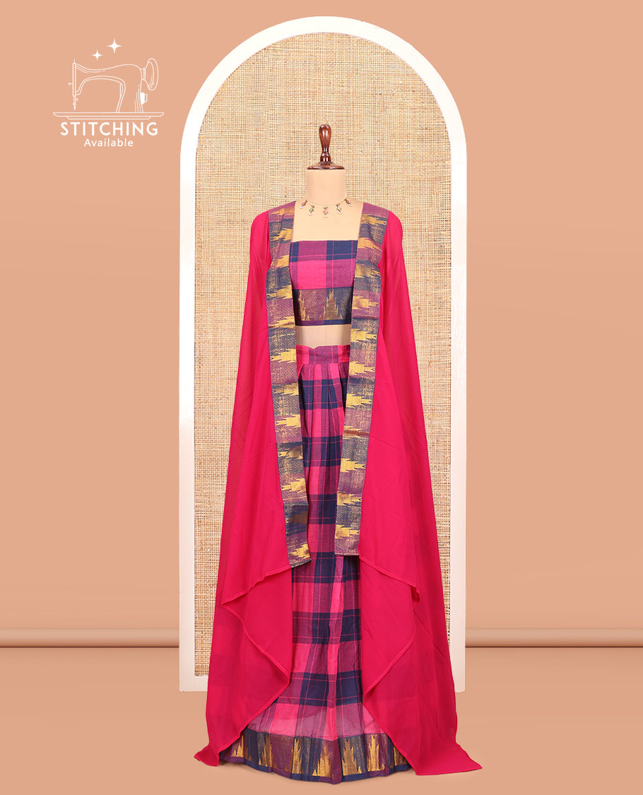 Rani Pink-Navy Blue Chettinad Cotton Half-Saree