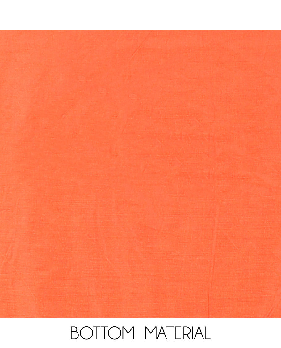 Orange Vichitra Silk Material Churidar Set, Subtly Made Plain Top, a Plain Santoon Bottom, and Paired with a Vichitra Silk Bandhani Dot Enclosed Checked Dupatta