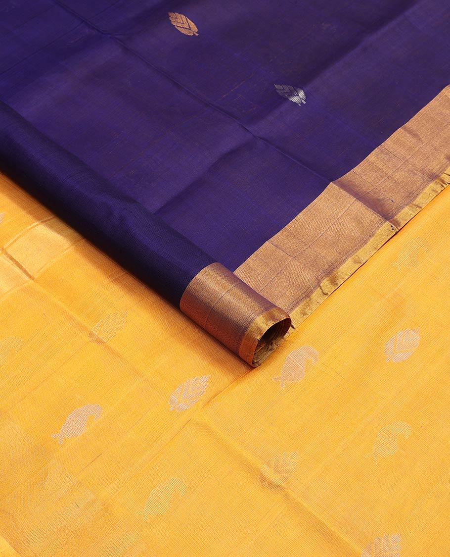 Blue floral design uppada saree with contrast zari design border & floral design pallu