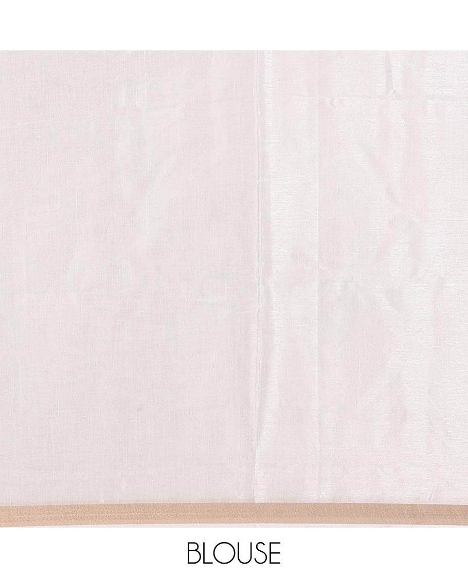 Half-white real-like peacock feathers digitally printed Kerala cotton saree, zari border, striped pallu, and matching blouse