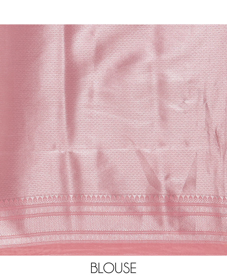 Peach pink mango-design jamdani zari body softy saree, self-traditional zari border, rich pallu & matching blouse