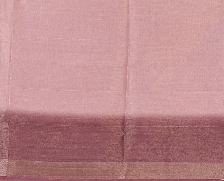 Lavender plain tissue saree, contrast gold zari piping border & self pallu with tussels
