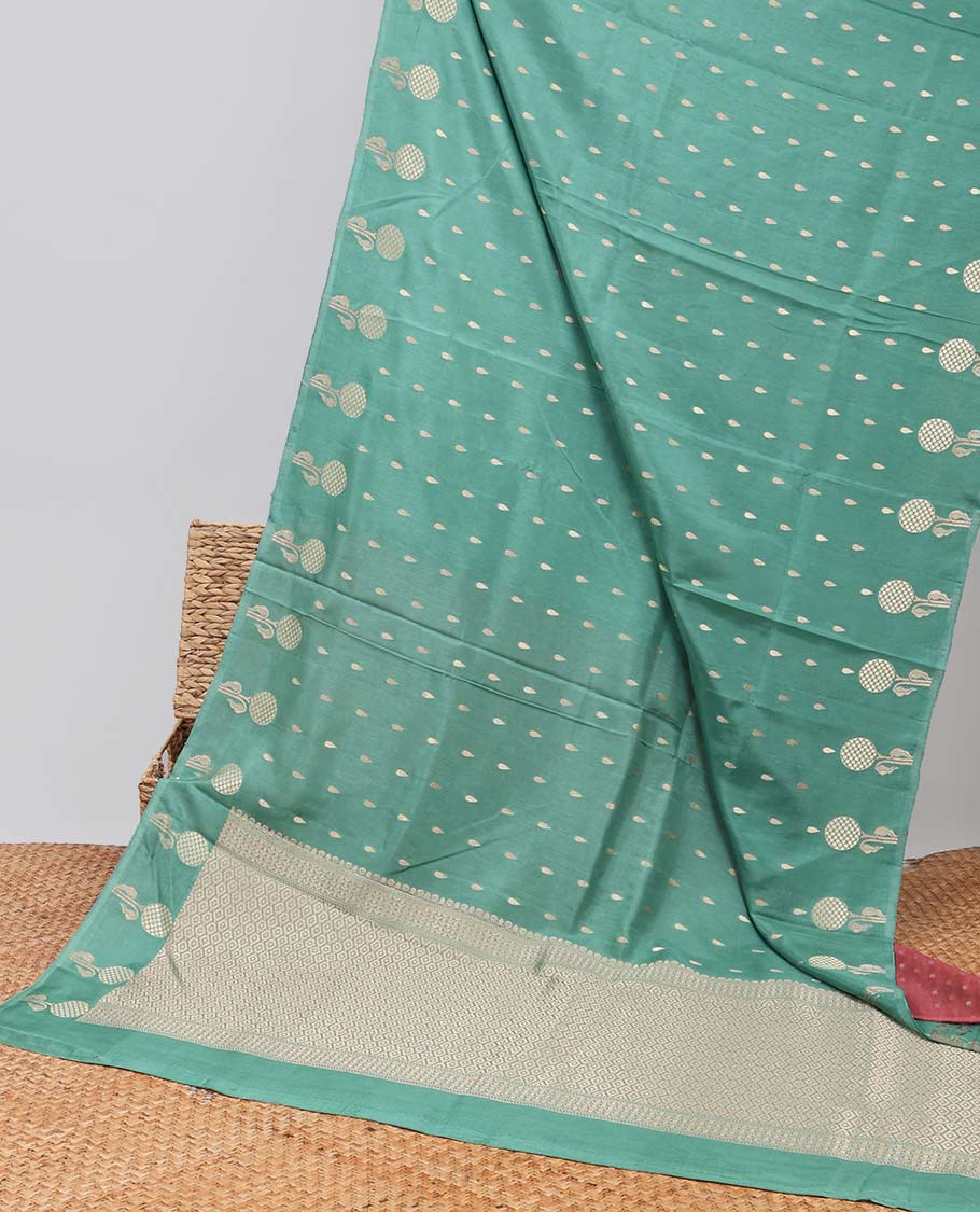 Blue floral motifs mushru silk saree with self floral design border & pallu of argyle design