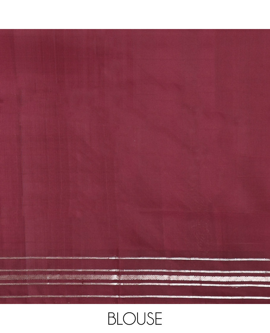 Orange Mayuri Soft Silk Saree, Crafted with Zari Buttas, Complemented by a Contrast Traditional Border, Pallu of Zari Stripes, and Contrast Blouse