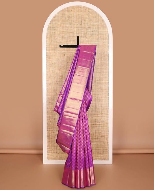 Purple floral design silk saree with self border of intricate zari design & argyle design pallu