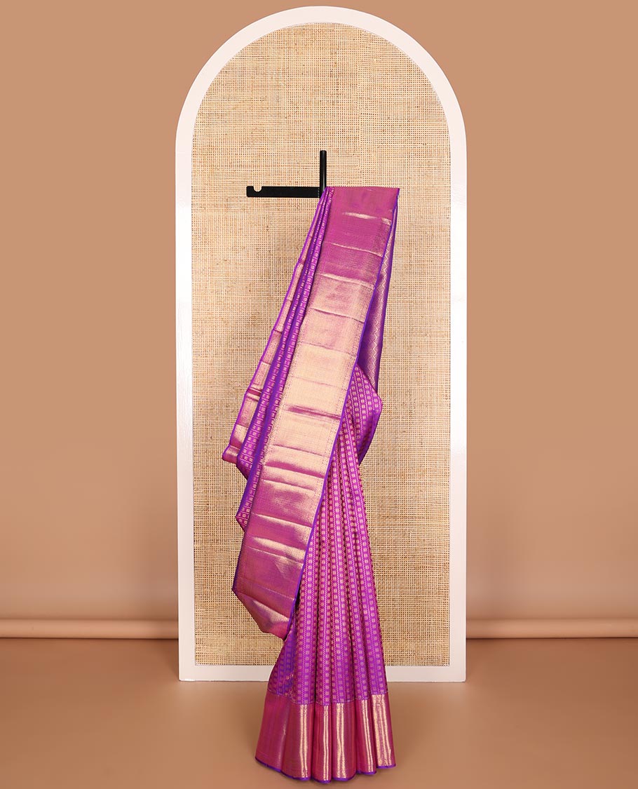 Purple floral design silk saree with self border of intricate zari design & argyle design pallu