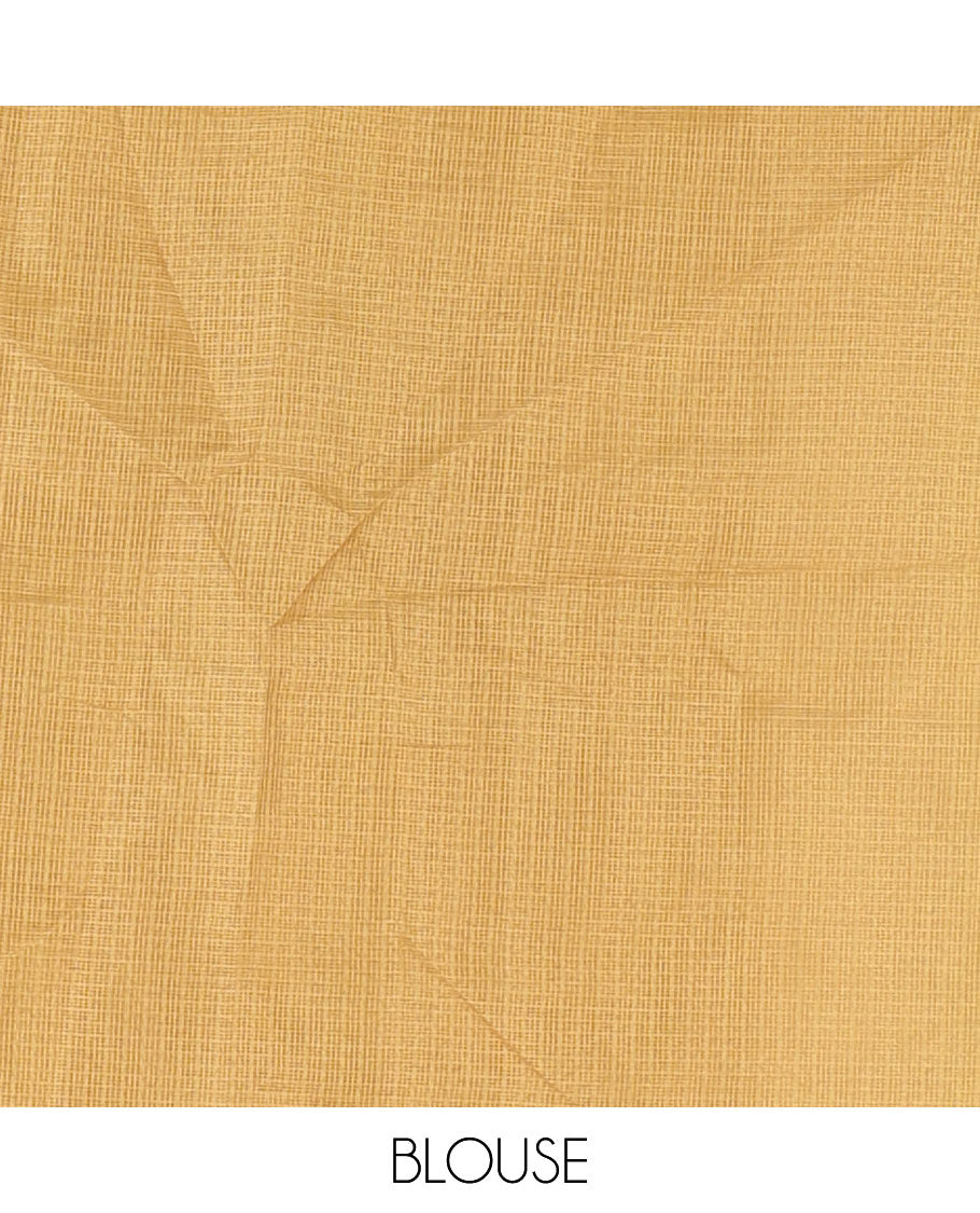 White-yellow color 2D-style print & floral vine chikankari embroidered kota check saree, lace border & plain blouse