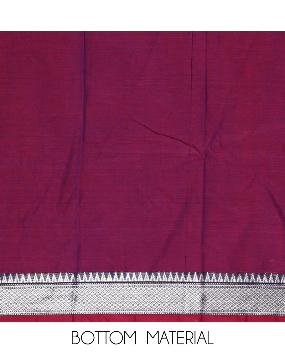 Magenta material chudidar set,traditional zari border mercerized cotton top, matching mercerized cotton bottom, & traditional border dupatta