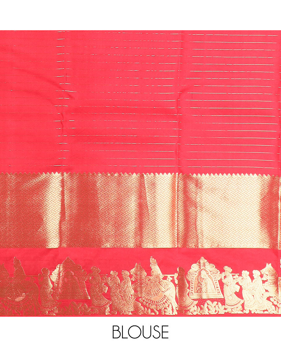 Red checked, human buttas silk saree with self border of wedding design & floral design pallu