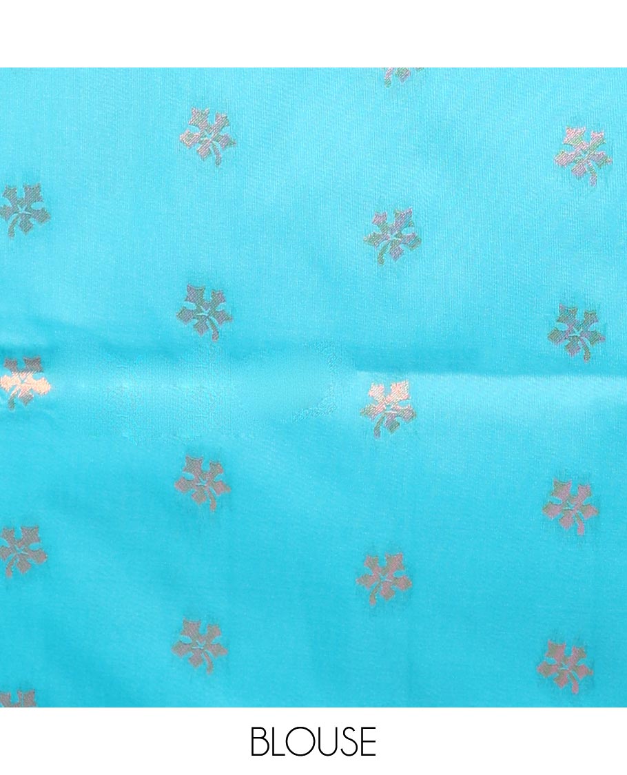 Mustard gold zari leaf butta mulburry soft silk saree with contrast zari weaving with tussels & contrast zari small buttas blouse