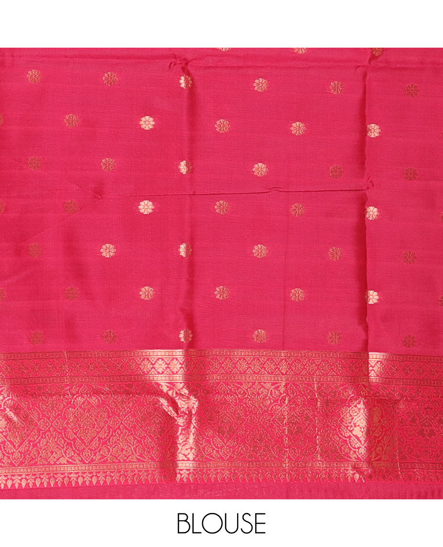 Pink jacquard kanchi tissue saree, zari chakram motifs border, intricately zari woven pallu, and a matching zari design blouse