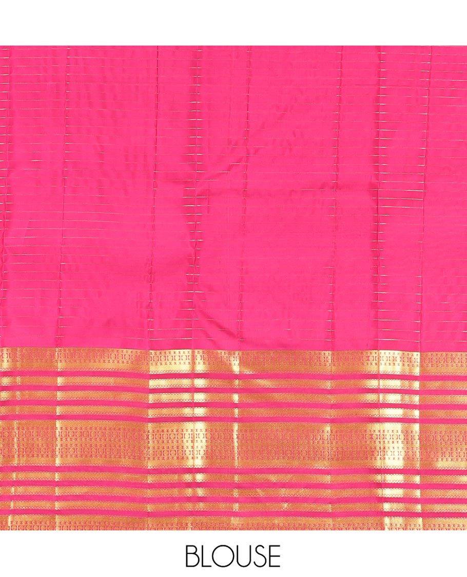 Orange Vasundhara Lite Silk Mix Saree, Elegantly Highlighted with Zari Buttas and Checks on Its Body, Complemented by a Contrast Border of Poun and Banaras Designs, Grand Jaal Pallu, and Paired with a Contrast Blouse