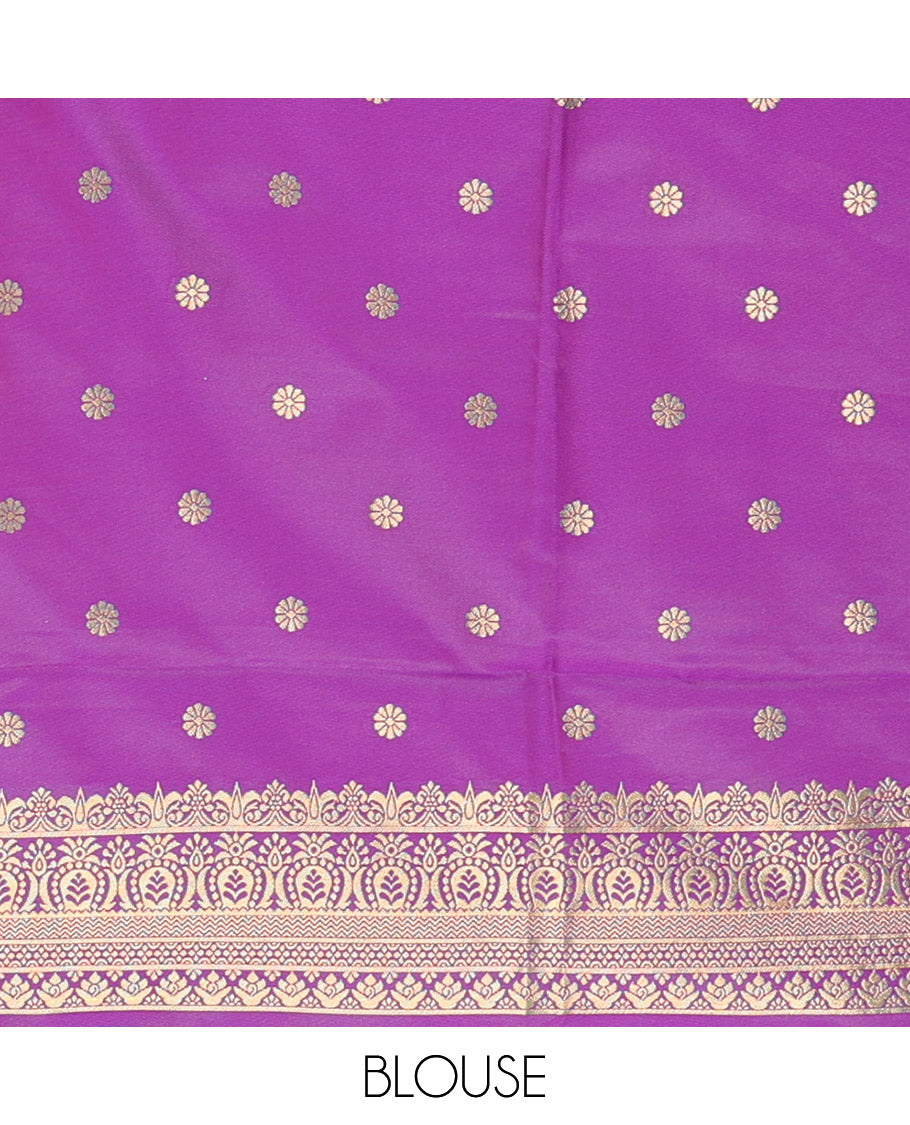 Blue zari buttas elite soft silk saree, contrast traditional zari border of Pichwai cow design, scallop pallu, and a contrast zari design blouse