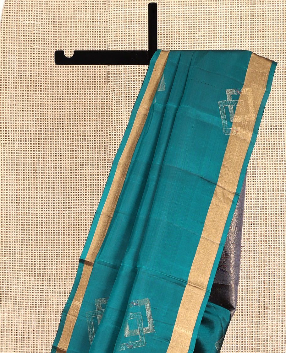 Blue Mayuri Lite Silk Mix Saree, Subtly Sparkled With Zari Buttas, a Subtle Bavanji Border, Contrast Intricately Designed Pallu, and a Contrast Blouse