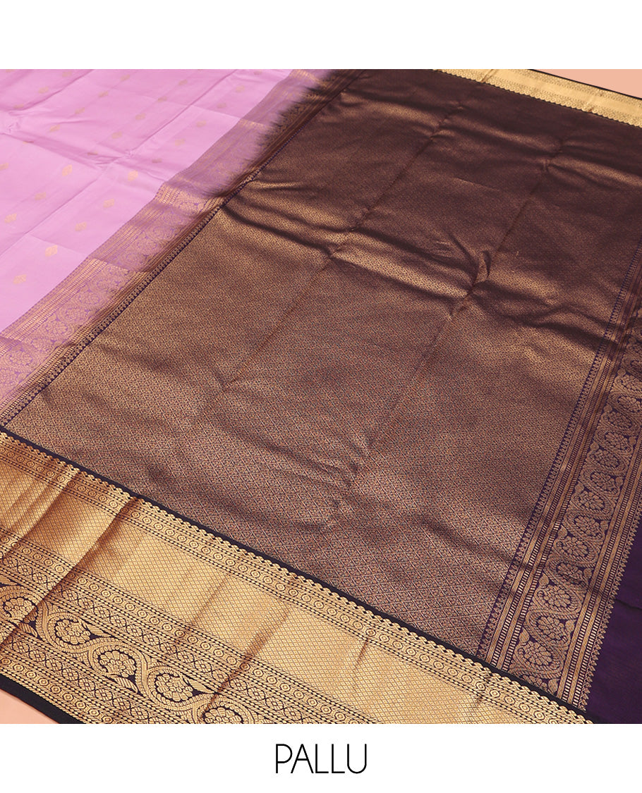 Lavender Vasundhara Lite Silk Mix Saree, Subtly Sparkled With Zari Buttas All Over Its Body, Complemented by Contrast Border of Salngai, Mayil Kann, Kamalam, and Dhavana Kodi Designs, Grand Jaal Pallu and Paired with a Contrast Blouse