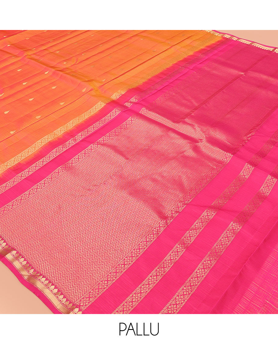 Orange Zari Buttas Vasundhara Lite Silkmix Saree, a Contrast Piping Border, Vanki Pallu, Contrast Blouse