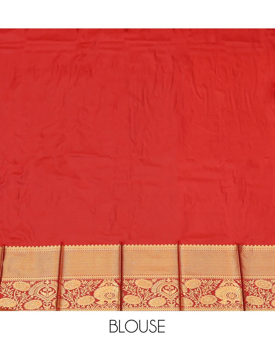 Blue Budget Silk Saree, Bedecked with Jacquard Design, Complemented by Contrast Traditional Zari Border, a Grand Jaal Pallu and a Contrast Blouse