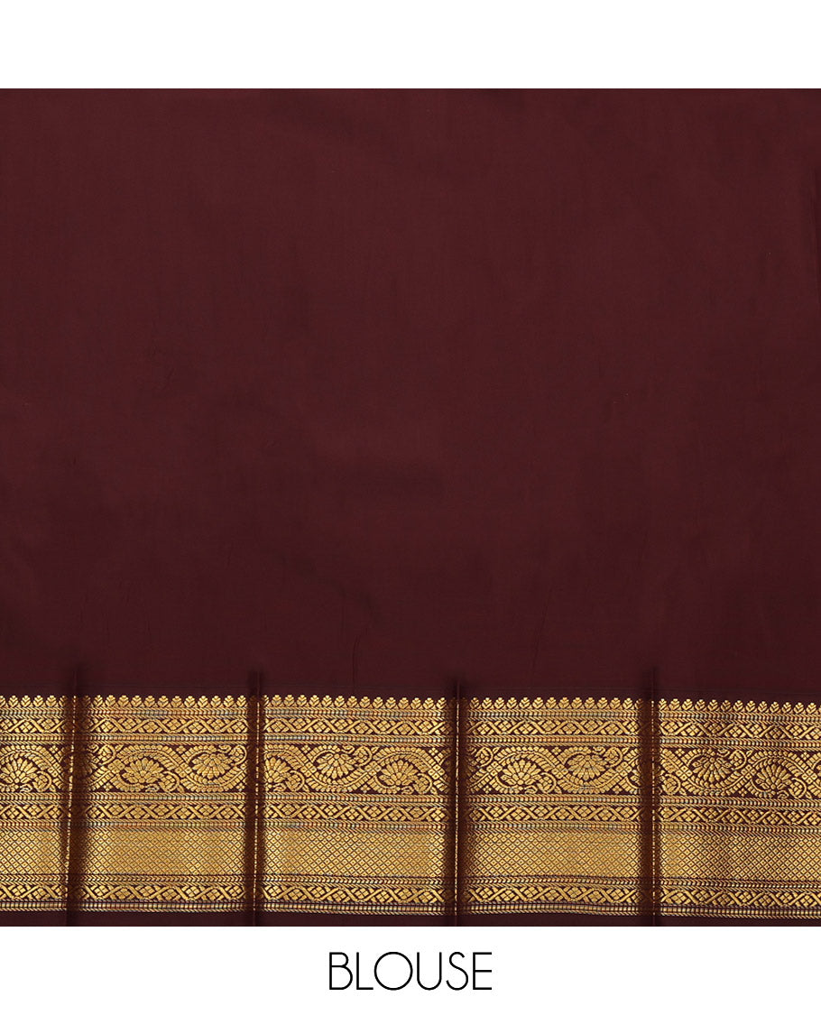 Red Budget Silk Saree, Adorned with Zari Buttas, Complemented by Contrast Traditional Zari Border, Grand Pallu and a Contrast Blouse