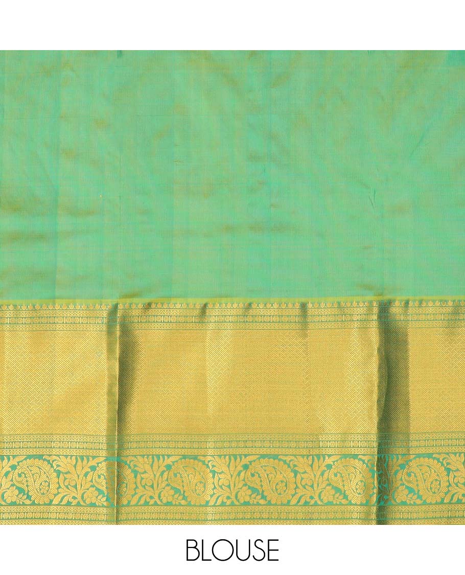 Blue floral buttas pure silk half saree with contrast zari border,  contrast zari design blouse & plain with zari border dhavani