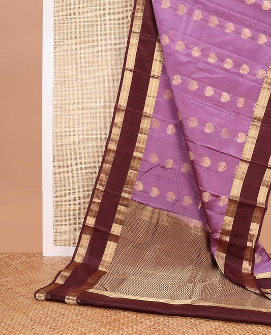 Purple leaf buttas vansundhara elite silk saree with contrast rettai pettu zari design border  & checked design pallu
