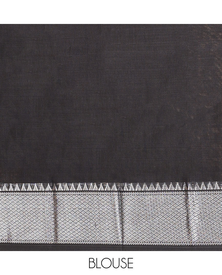 Black cotton half saree with self traditional zari design border, zari design blouse & plain, zari design border dhavani