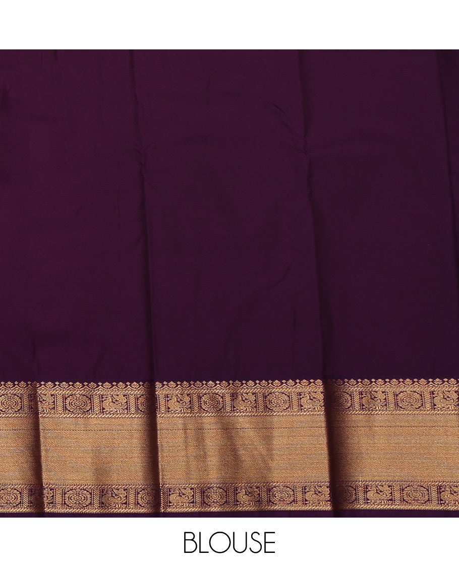 Red Budget Silk Saree, Bedecked with Zari Buttas All Over Its Body, Complemented by a Contrast Traditional Zari Peacock-Chakram Border, Grand Jaal Pallu, and Paired with a Contrast Blouse