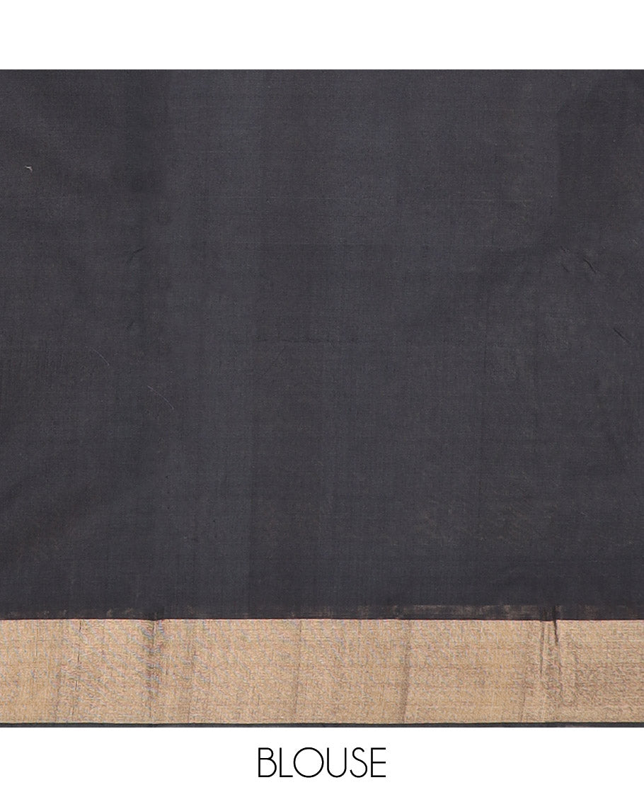 Sandal Base Ikkat Cotton Saree, Bedecked with Ikkat-Style Intricate Patterns Woven All Over Its Body, Complemented by a Contrast Border, Pallu of Floral Designs in Ikkat Weave, and Paired with a Contrast Blouse